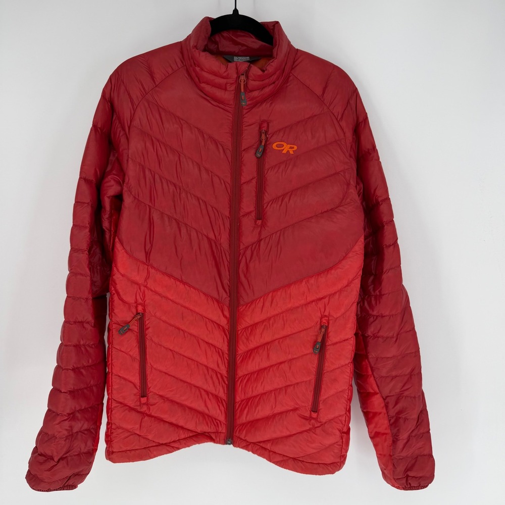 OUTDOOR RESEARCH MEN'S ILLUMINATE DOWN JACKET RED ORANGE 800 FP LARGE OUTDOOR